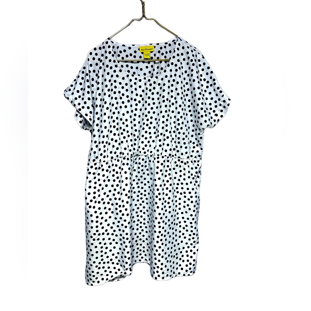 Vintage Polka Dot Casual Pull-On Shirt Dress With Pockets  2X